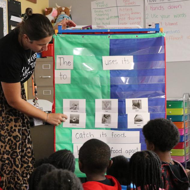  A teacher shows curriculum to her class